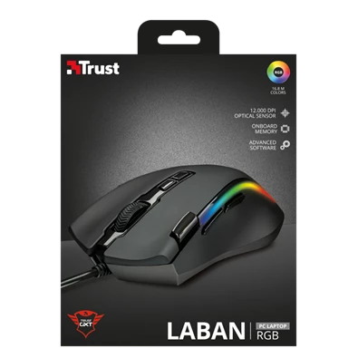 Trust GXT 188 Laban RGB vezetékes fekete gamer egér