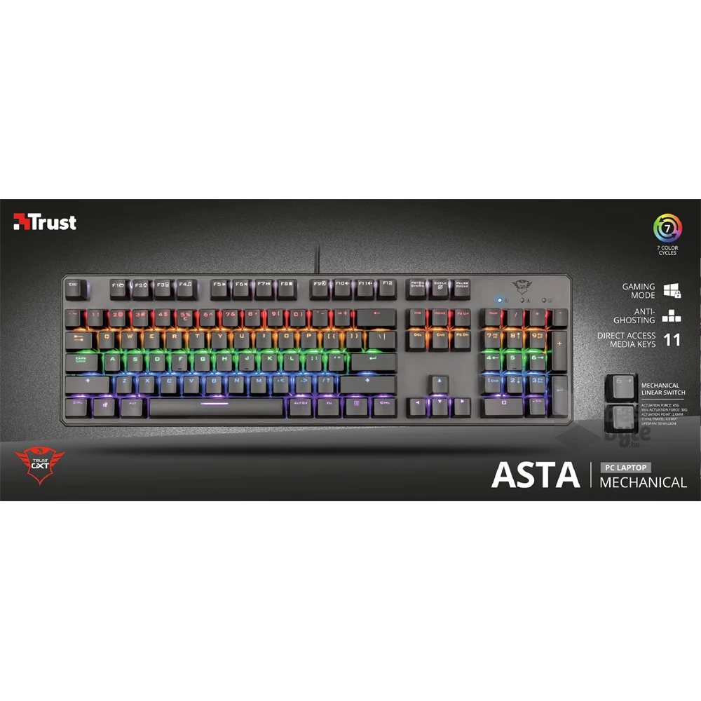 Trust GXT 865 Asta HUN USB fekete mechanikus gamer billentyűzet