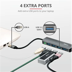 Trust Halyx 4 portos USB3.2 alumínium HUB