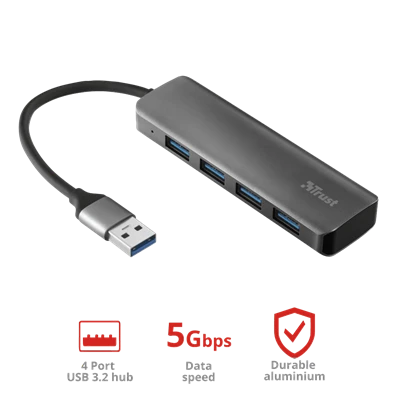 Trust Halyx 4 portos USB3.2 alumínium HUB