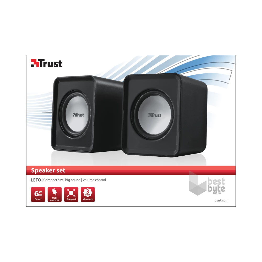 Trust Leto 2.0 jack 6W USB tápellátású fekete-ezüst hangszóró