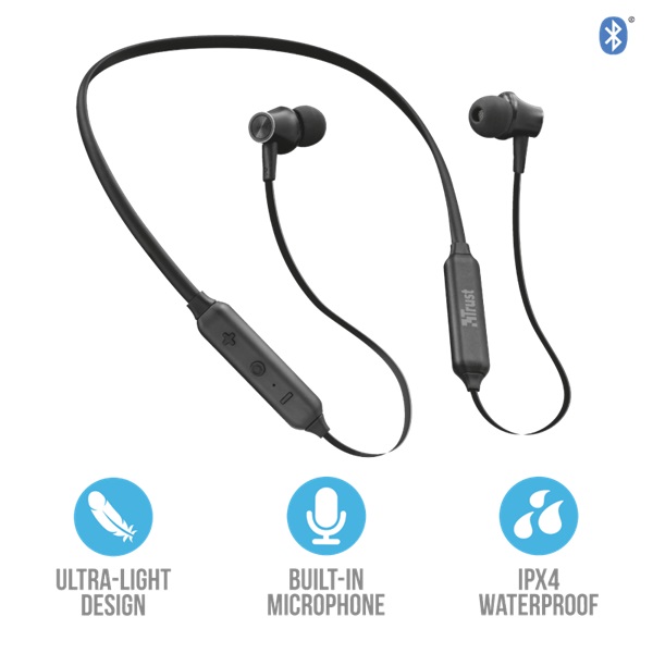 Trust Ludix Lightweight Bluetooth wireless fekete sport nyakpántos fülhallgató headset