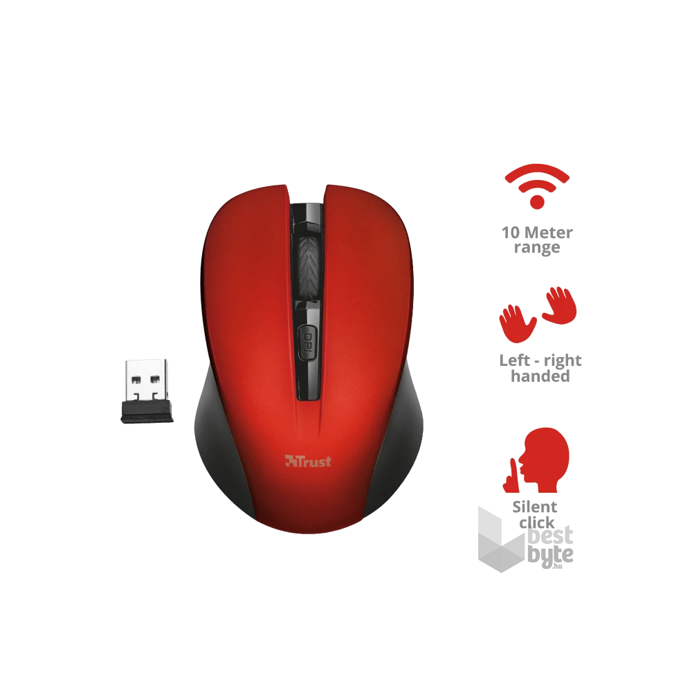 Trust Mydo Silent Click vezeték nélküli piros egér