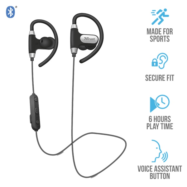 Trust Usan Bluetooth wireless fekete sport fülhallgató headset