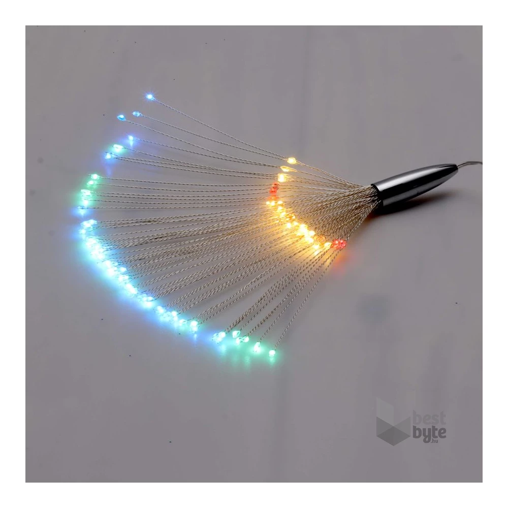 Tűzijáték stílusú fix fényű IPX3 szabványos/több színű/120db LED-es/napelemes fényfüzér, fénydekoráció