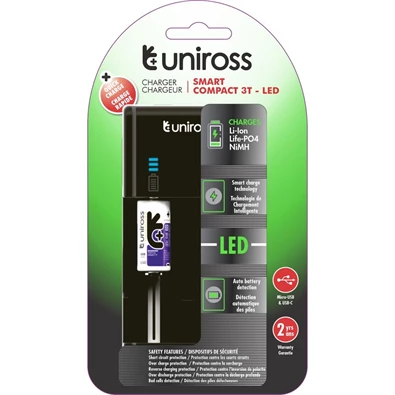 Uniross UCX006 Li-ion/Ni-MH/LiFePo4 kompakt LED akku gyorstöltő