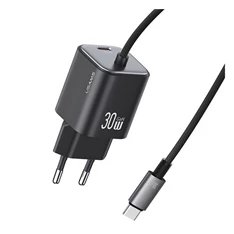 Usams CC264TC01 30W Gan PD Type-C fekete hálózati töltő + fix Type-C kábel Usams CC264TC01 30W Gan PD Type-C fekete hálózati töltő + fix Type-C kábel