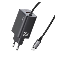 Usams CC266TC01 66W Gan PD Type-C fekete hálózati töltő + fix Type-C kábel Usams CC266TC01 66W Gan PD Type-C fekete hálózati töltő + fix Type-C kábel