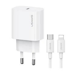 Usams OYXLTZ02 20W Type-C fehér hálózati töltő + Lightning kábel
