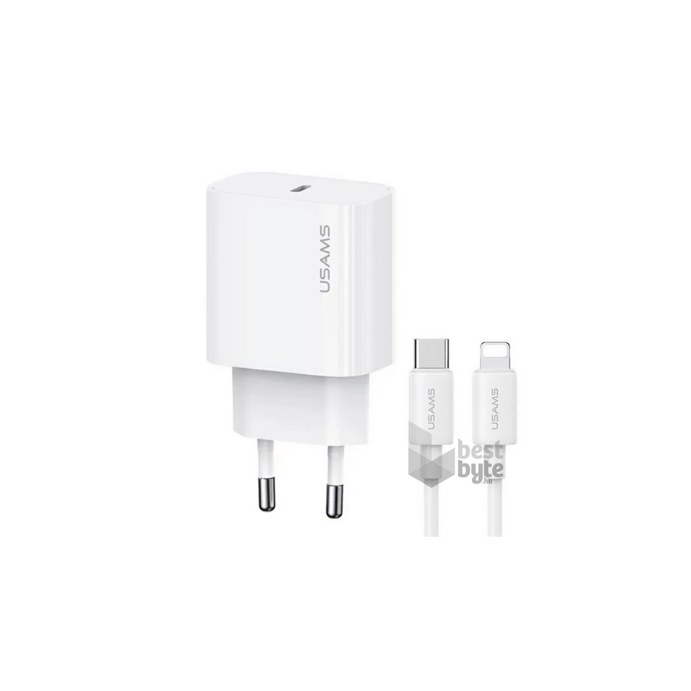Usams OYXLTZ02 20W Type-C fehér hálózati töltő + Lightning kábel