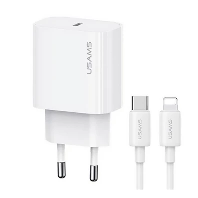 Usams OYXLTZ02 20W Type-C fehér hálózati töltő + Lightning kábel