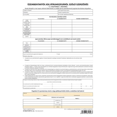 A.REND.4/2012 A4 4lapos "Üzembentartói jog átruházásáról szóló szerződés" nyomtatvány