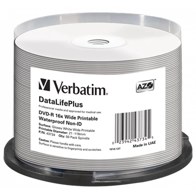 VERBATIM 43734 DVD-R 4,7GB/16x/vízálló nyomtatható felület/egyszer írható DVD 50db/csomag