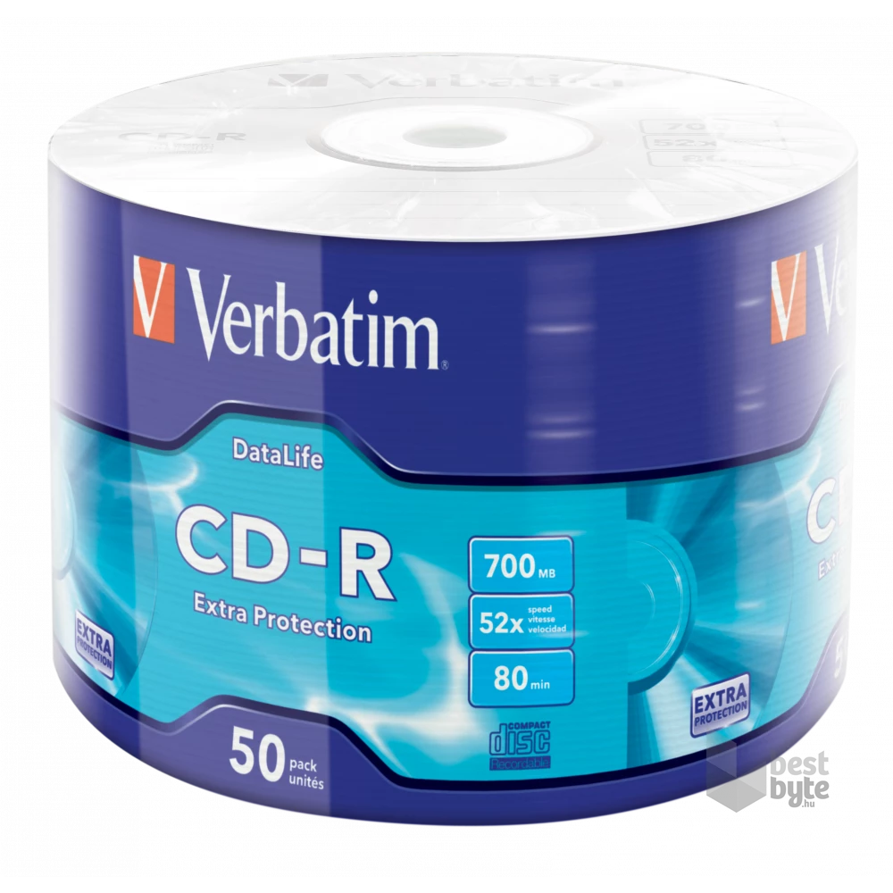 VERBATIM 43787 CD-R 700MB/52x/extra protection írható felület/egyszer írható CD 50db/csomag