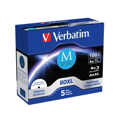 VERBATIM 43834 M-DISC BD-R 100GB/lifetime archival/4x/nyomtatható felület/egyszer írható Blu-Ray 5db/csomag
