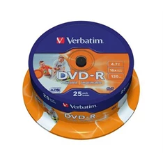 VERBATIM 43538 DVD-R 4,7GB/16x/nyomtatható felület/egyszer írható DVD 25db/csomag