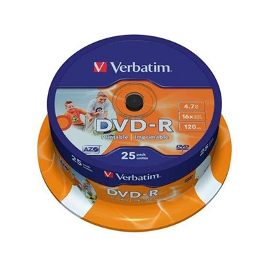 VERBATIM 43538 DVD-R 4,7GB/16x/nyomtatható felület/egyszer írható DVD 25db/csomag