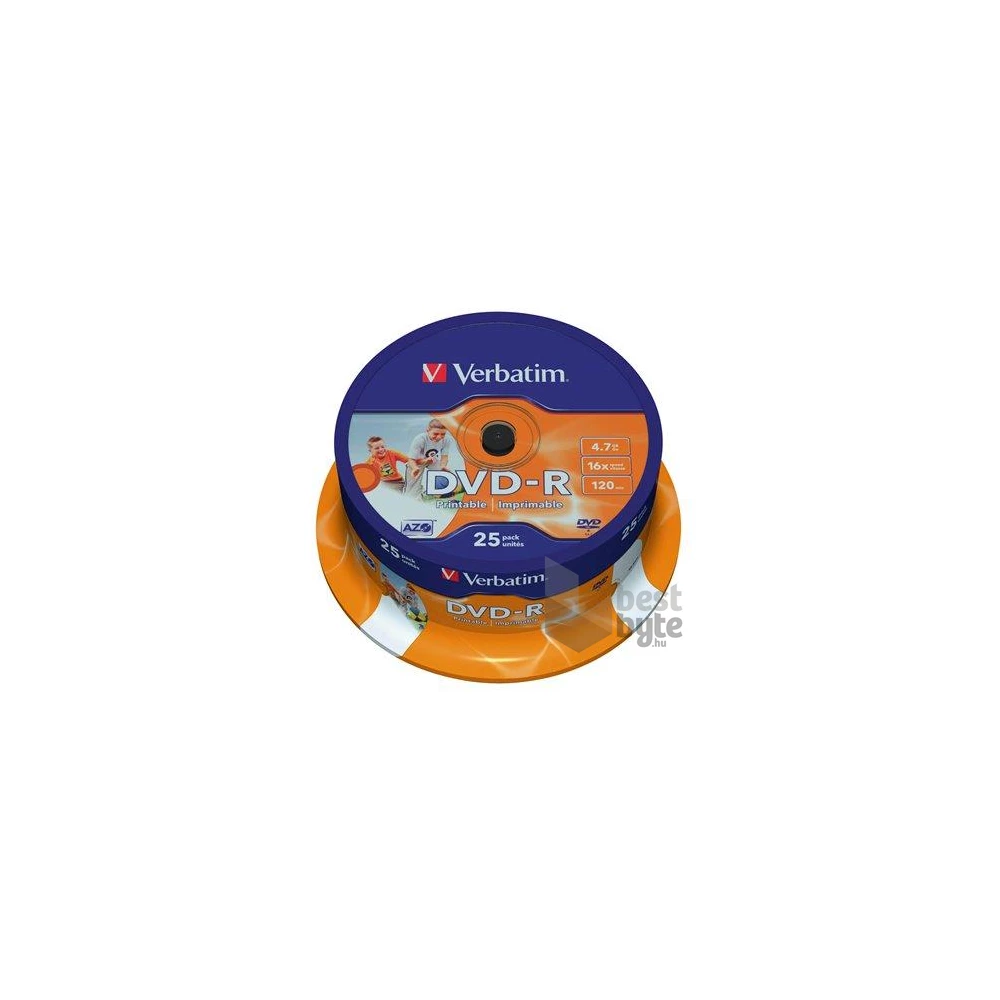 VERBATIM 43538 DVD-R 4,7GB/16x/nyomtatható felület/egyszer írható DVD 25db/csomag