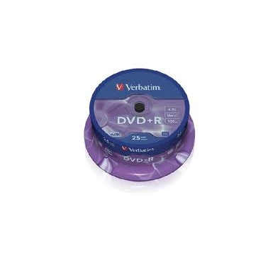 VERBATIM 43500 DVD+R 4,7GB/16x/matt ezüst írható felület/egyszer írható DVD 25db/csomag