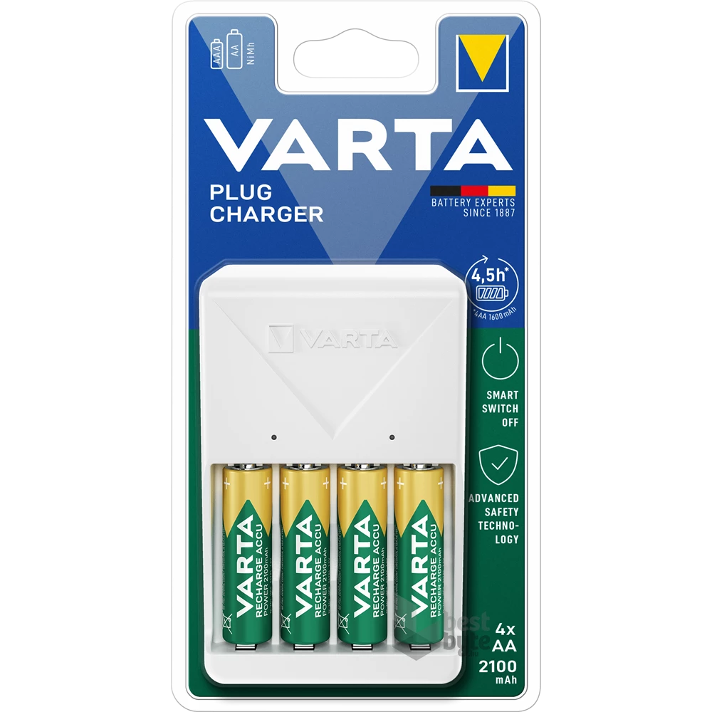 Varta 57657101451 Plug töltő + 4db AA 2100 mAh akkumulátor