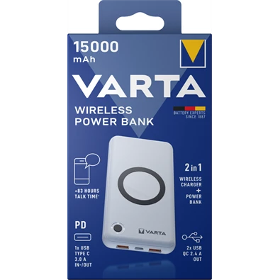 Varta 57908101111 hordozható 15000mAh vezeték nélküli töltő power bank
