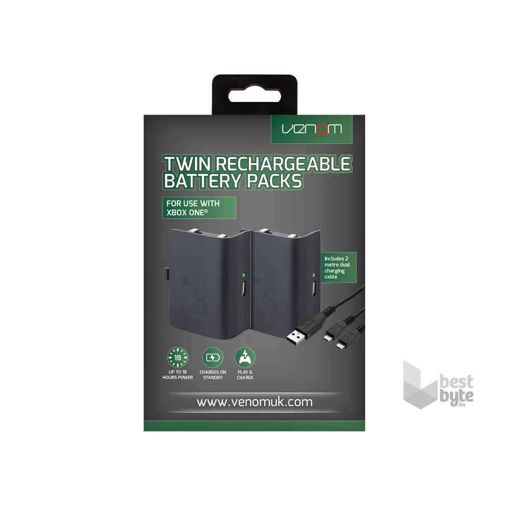 Venom VS2850 Xbox One fekete akkucsomag (2 db) + 2 méter töltőkábel