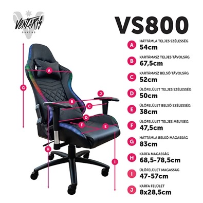 Ventaris VS800LED LED világítással fekete gamer szék