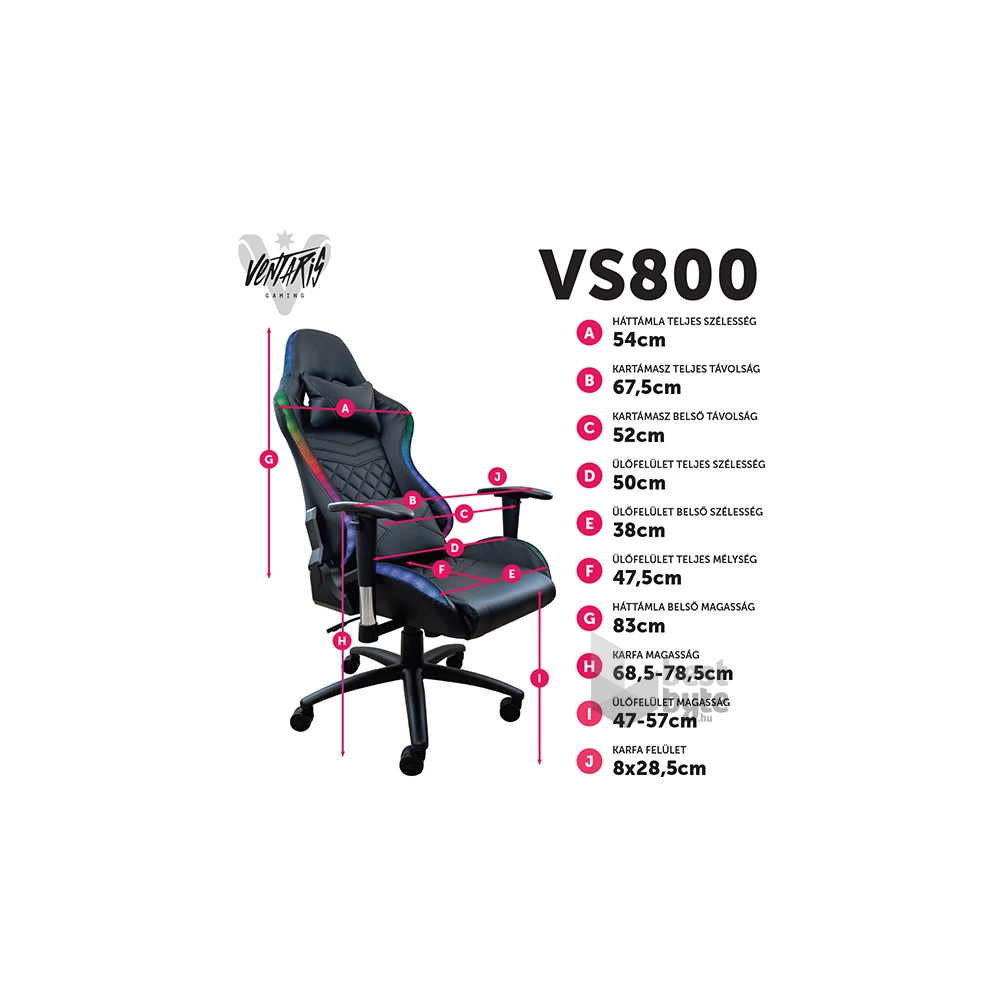 Ventaris VS800LED LED világítással fekete gamer szék