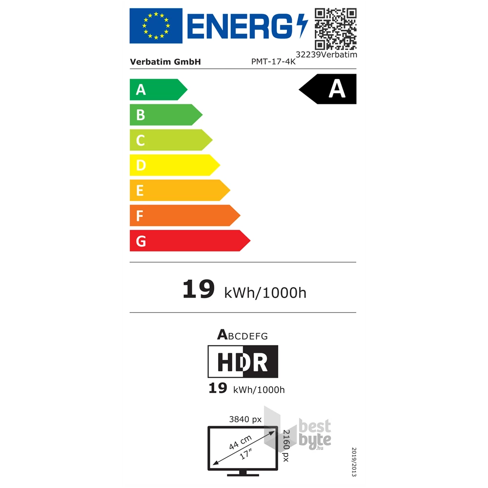 Verbatim 17,3" 32239 PMT-17-4K UHD IPS HDMI/USB/USB-C fekete hordozható érintőkijelzős monitor