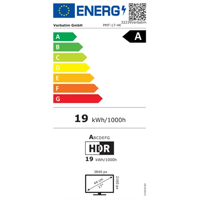 Verbatim 17,3" 32239 PMT-17-4K UHD IPS HDMI/USB/USB-C fekete hordozható érintőkijelzős monitor