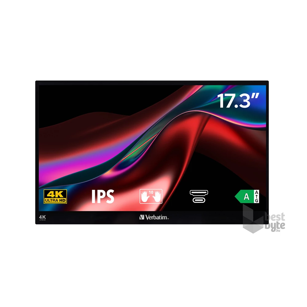 Verbatim 17,3" 32239 PMT-17-4K UHD IPS HDMI/USB/USB-C fekete hordozható érintőkijelzős monitor