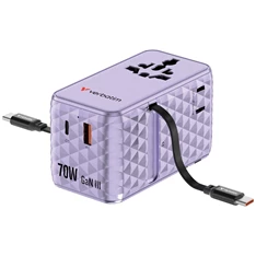Verbatim 30188 Charge n Travel 70W lila univerzális utazó adapter 2xUSB-C kábellel Verbatim 30188 Charge n Travel 70W lila univerzális utazó adapter 2xUSB-C kábellel