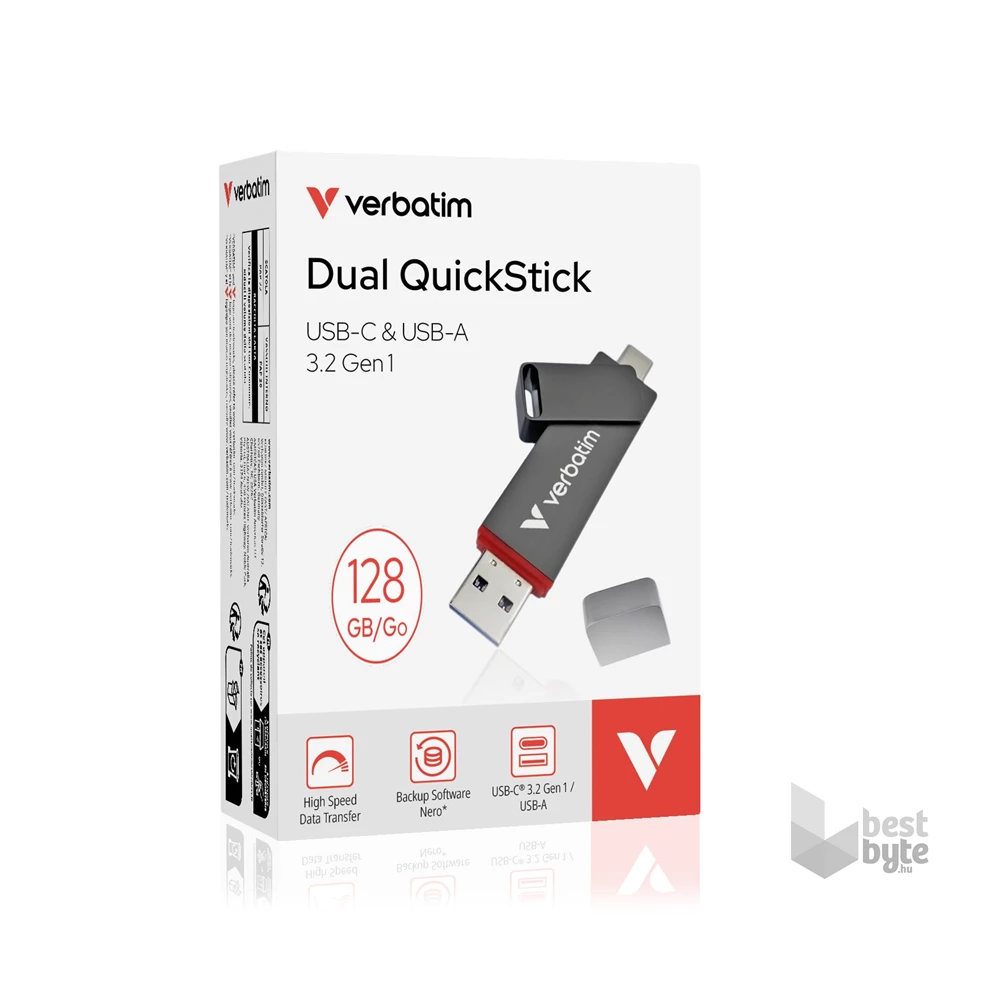 Verbatim 32040 128GB USB 3.2 Gen 1 A/USB-C Dual QuickStick Flash Drive