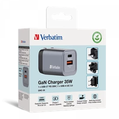 Verbatim 32200 GNC-35 GaN Charger 35W USB Type-A + Type-C hálózati töltő adapter