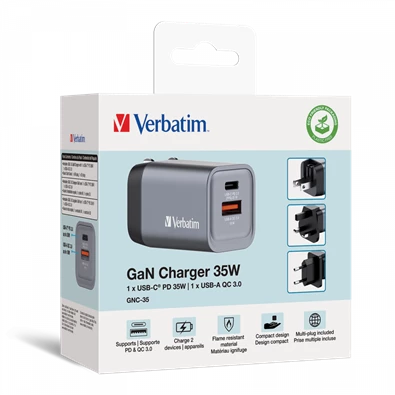 Verbatim 32200 GNC-35 GaN Charger 35W USB Type-A + Type-C hálózati töltő adapter