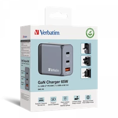 Verbatim 32201 GNC-65 GaN Charger 65W USB Type-A + 2xType-C hálózati töltő adapter