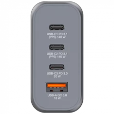 Verbatim 32203 GNC-140 GaN Charger 140W USB Type-A + 3xType-C hálózati töltő adapter