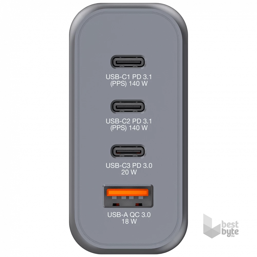 Verbatim 32203 GNC-140 GaN Charger 140W USB Type-A + 3xType-C hálózati töltő adapter