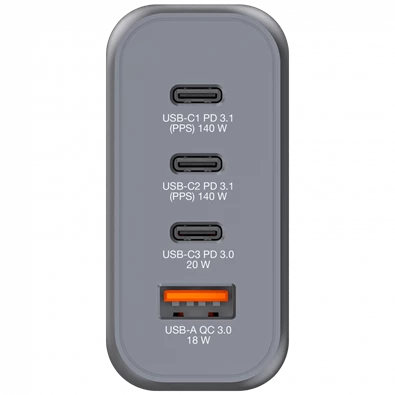 Verbatim 32203 GNC-140 GaN Charger 140W USB Type-A + 3xType-C hálózati töltő adapter