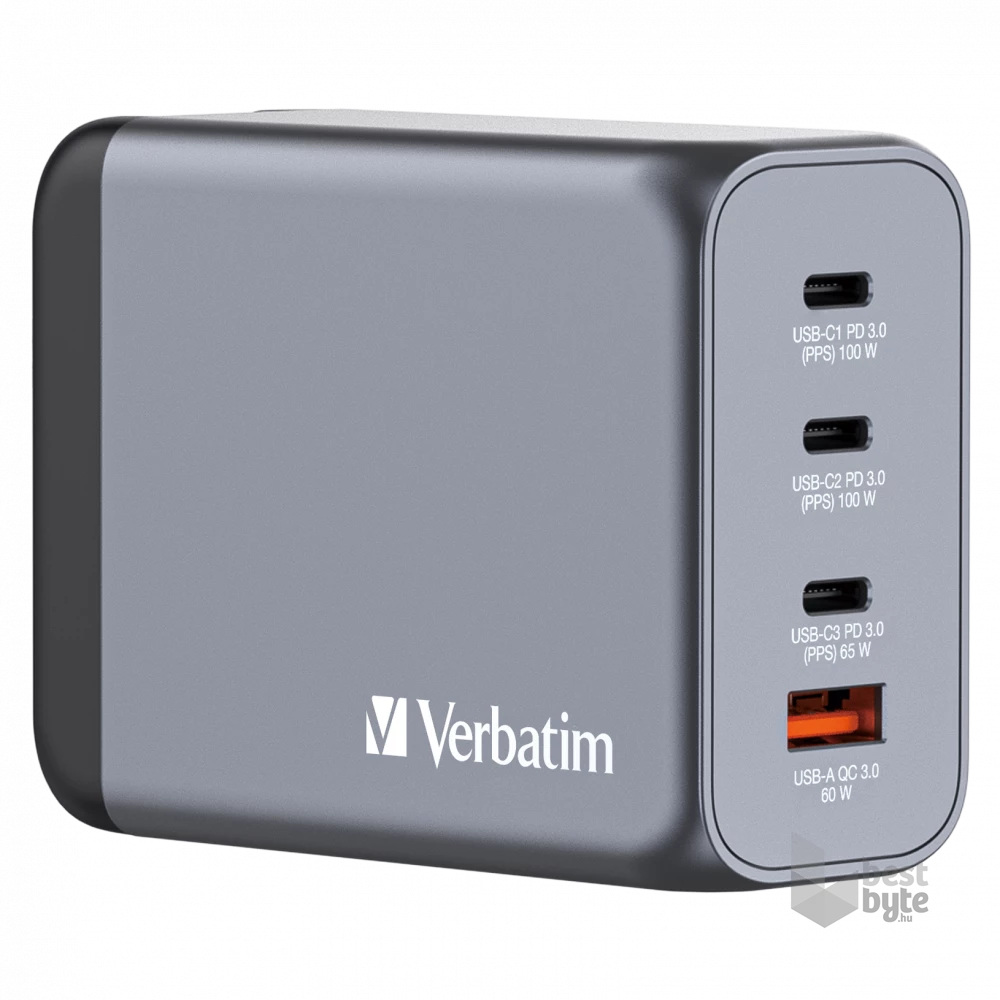 Verbatim 32204 GNC-200 GaN Charger 200W USB Type-A + 3xType-C hálózati töltő adapter