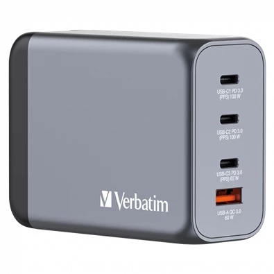 Verbatim 32204 GNC-200 GaN Charger 200W USB Type-A + 3xType-C hálózati töltő adapter