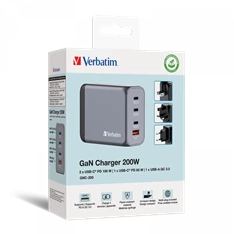 Verbatim 32204 GNC-200 GaN Charger 200W USB Type-A + 3xType-C hálózati töltő adapter