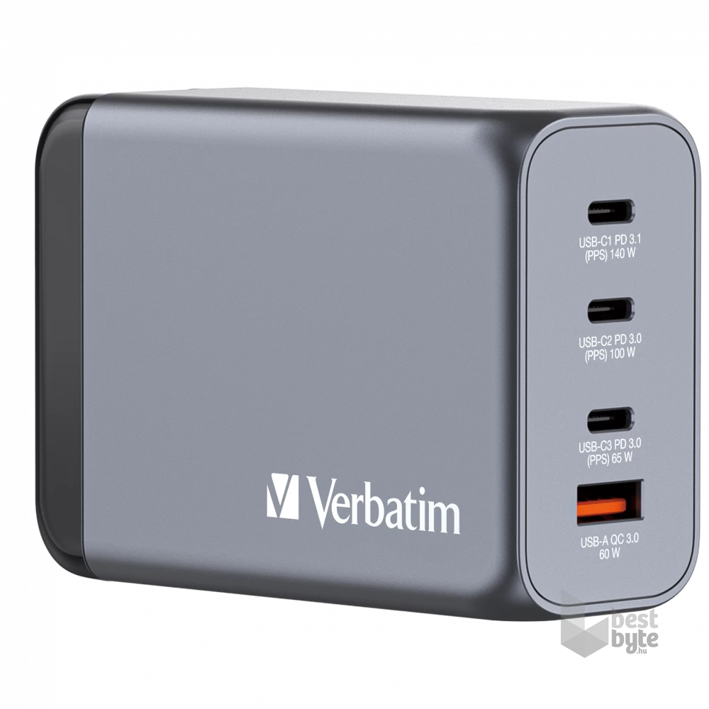 Verbatim 32205 GNC-240 GaN Charger 240W USB Type-A + 3xType-C hálózati töltő adapter