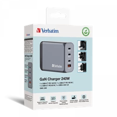 Verbatim 32205 GNC-240 GaN Charger 240W USB Type-A + 3xType-C hálózati töltő adapter