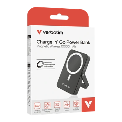 Verbatim 32264 Charge n Go 10000mAh fekete vezeték nélküli kitámasztható mágneses powerbank