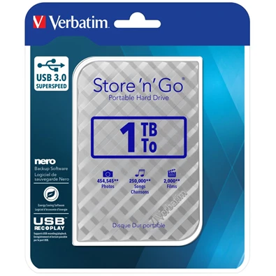 Verbatim 53197 Store `n` Go 2,5" 1TB USB 3.0 SuperSpeed ezüst külső winchester
