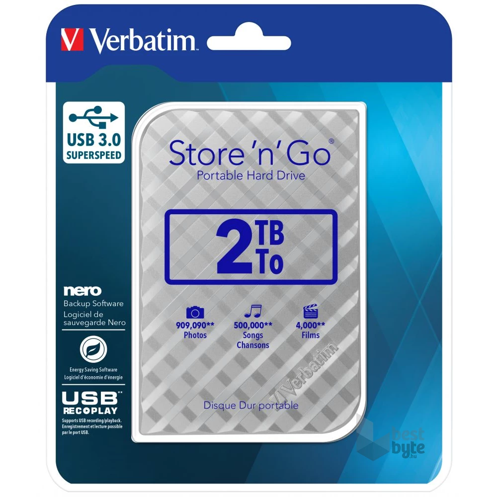 Verbatim 53198 Store `n` Go 2,5" 2TB USB 3.0 SuperSpeed ezüst külső winchester