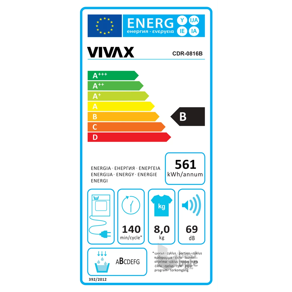 Vivax CDR-0816B  fehér, 8 kg, kondenzációs, szárítógép