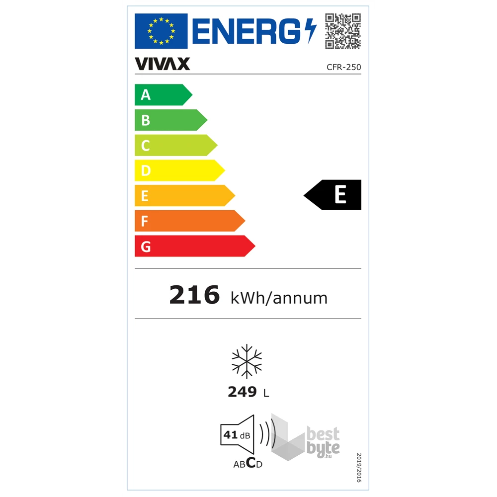 Vivax CFR-250 fehér, Fagyasztó:249L, fagyasztóláda