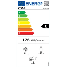 Vivax DD-207E X inox, felülfagyasztós, Hűtő:163L, Fagyasztó:41L, hűtőszekrény